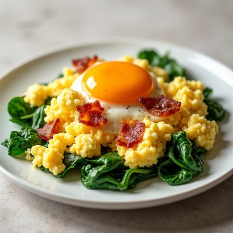 Cottage Cheese and Egg Scramble with Spinach and Turkey Bacon