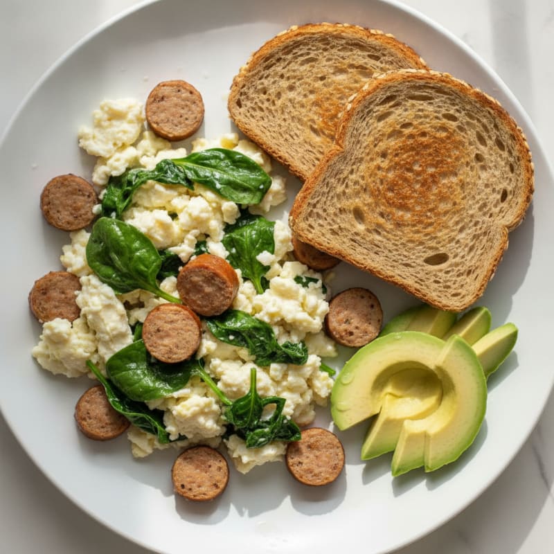 Egg White and Spinach Scramble with Turkey Sausage
