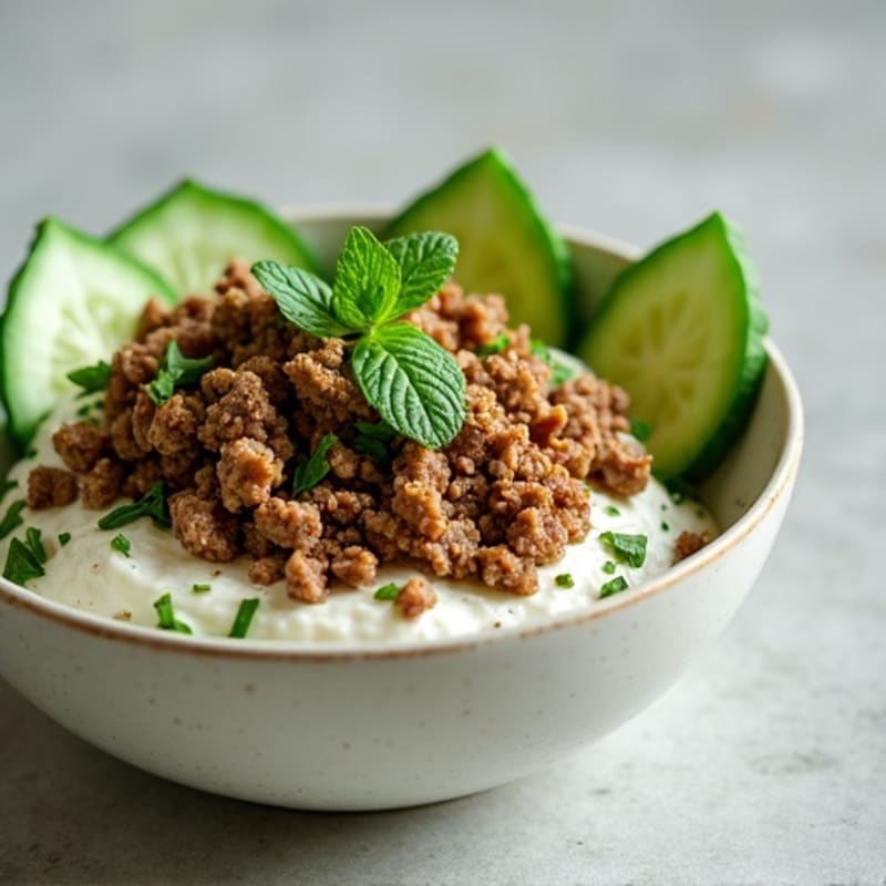 Herb-Seasoned Lamb and Cucumber Yogurt Bowl