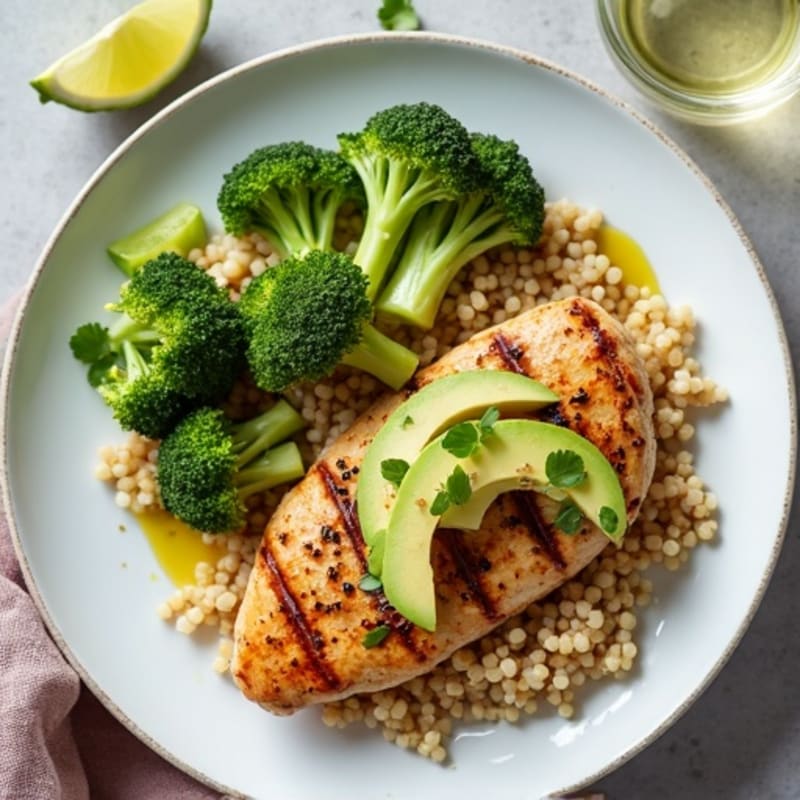 Grilled Chicken Breast with Quinoa and Roasted Broccoli