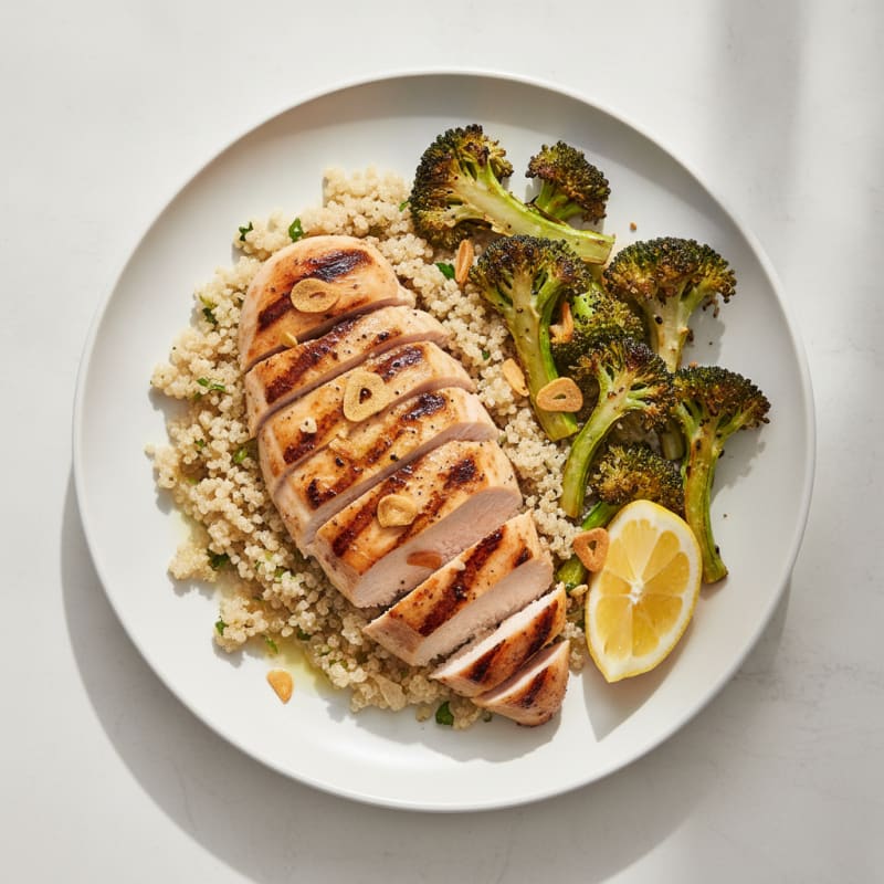 Grilled Chicken Breast with Quinoa and Roasted Broccoli