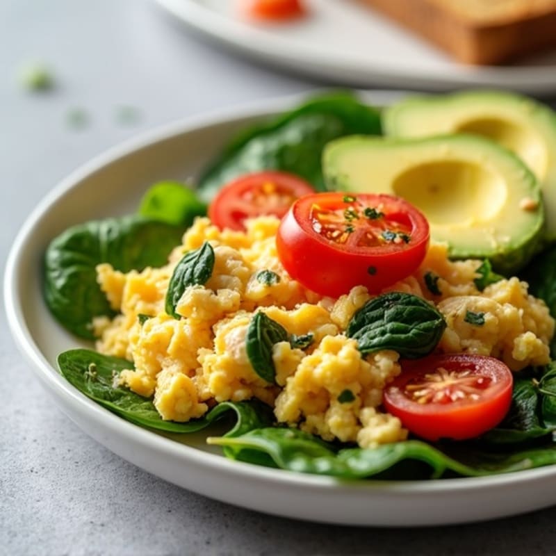 Chicken Egg White Scramble with Spinach and Tomatoes
