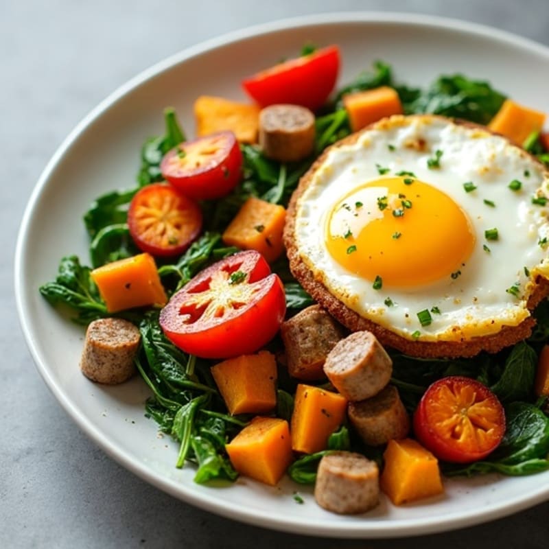 Turkey Sausage and Egg Scramble with Roasted Sweet Potatoes