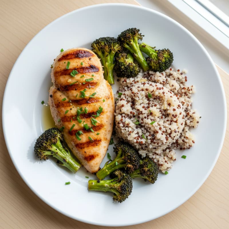 Grilled Chicken Breast with Quinoa and Roasted Broccoli