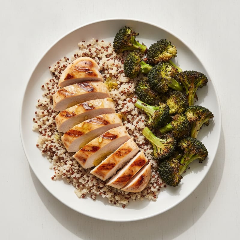 Grilled Chicken Breast with Quinoa and Roasted Broccoli