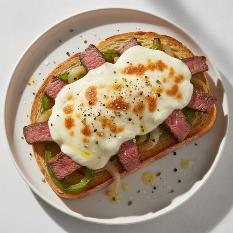 Open-Faced Steak and Mozzarella Sandwich
