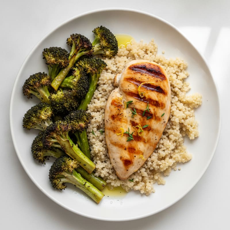 Grilled Chicken Breast with Quinoa and Roasted Broccoli