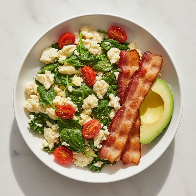 Egg White and Spinach Scramble with Turkey Bacon