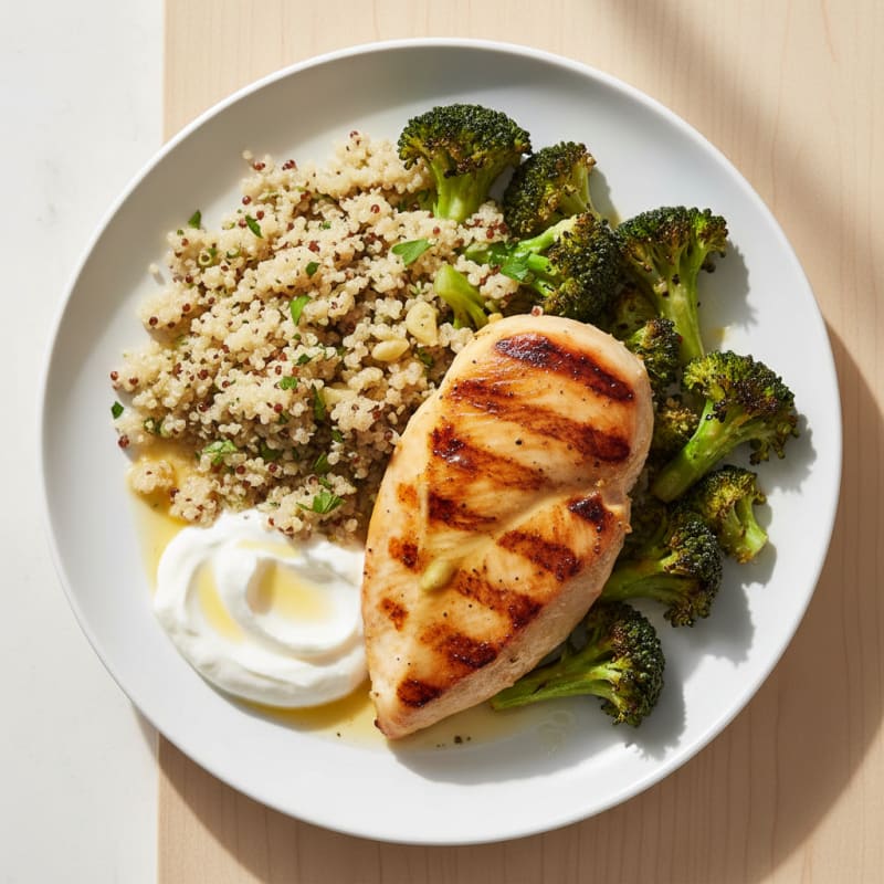 Grilled Chicken Breast with Roasted Broccoli and Quinoa