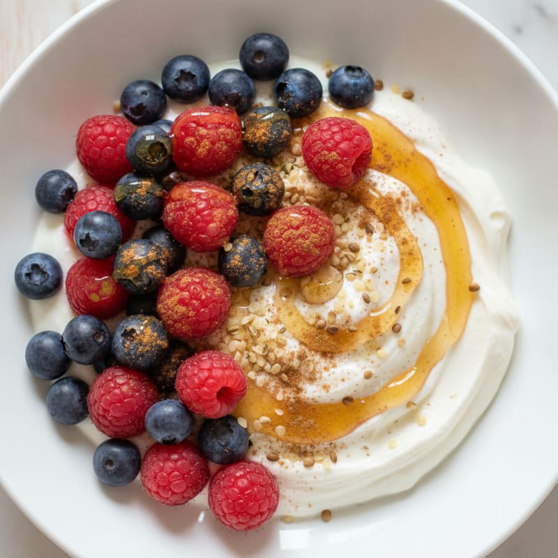 High-Protein Berry and Hemp Greek Yogurt Bowl