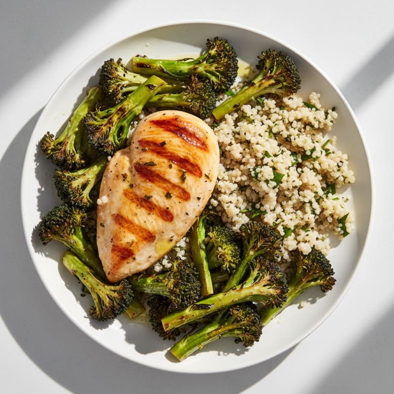 Grilled Chicken Breast with Roasted Broccoli and Quinoa