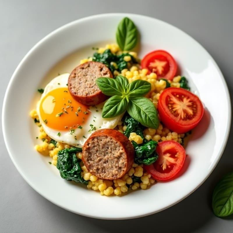 Egg White and Turkey Sausage Scramble with Spinach and Tomatoes