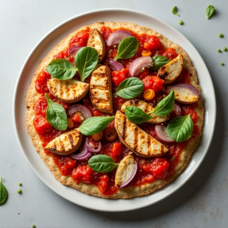 Crispy Whole Wheat Pizza with Chicken and Roasted Vegetables