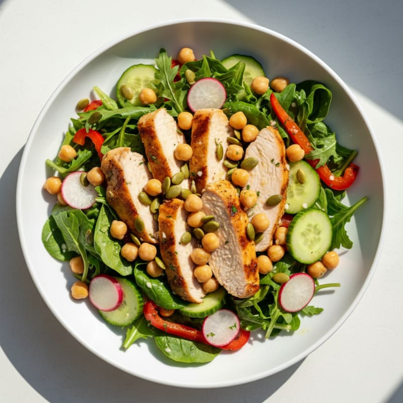 Grilled Turkey Breast Salad with Chickpeas and Crunchy Vegetables