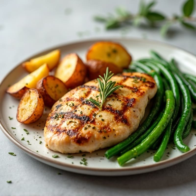 Herb-Garlic Grilled Chicken with Crispy Potatoes and Green Beans