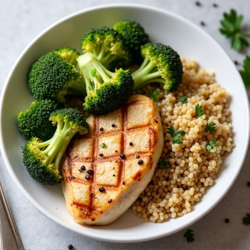 Grilled Chicken Breast with Roasted Broccoli and Quinoa