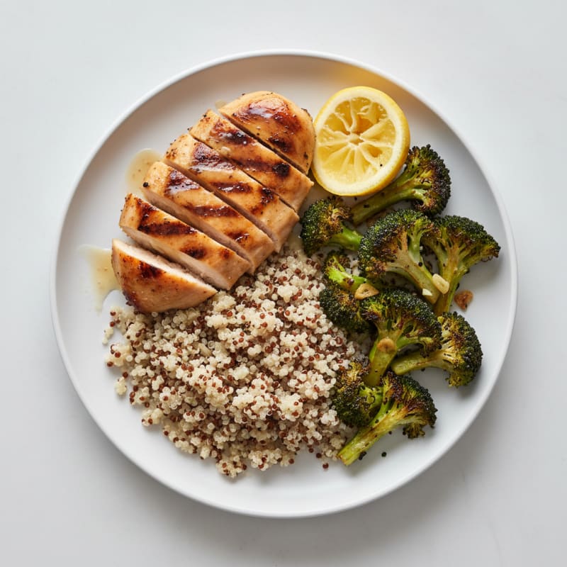 Grilled Chicken Breast with Quinoa and Roasted Broccoli