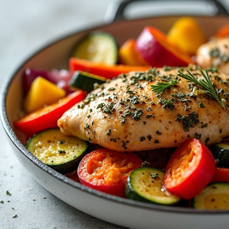 Herb-Crusted Sheet Pan Chicken with Roasted Rainbow Vegetables