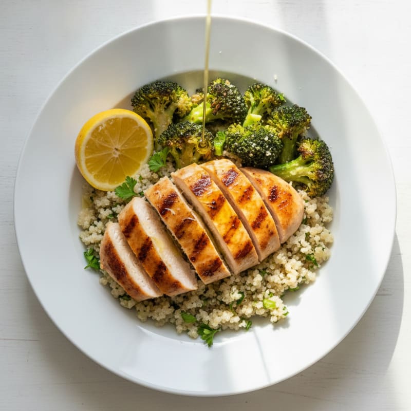 Grilled Chicken and Quinoa Bowl with Roasted Broccoli
