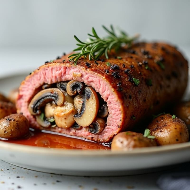 Herb-Roasted Lean Beef Tenderloin Stuffed with Savory Mushrooms