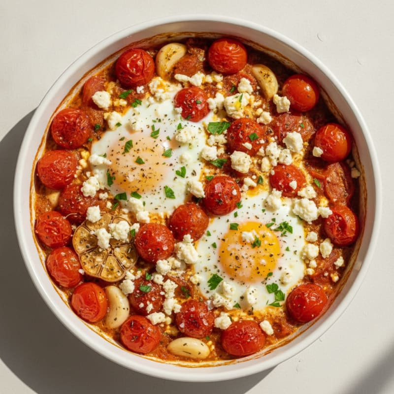 Baked Eggs with Roasted Tomatoes and Feta