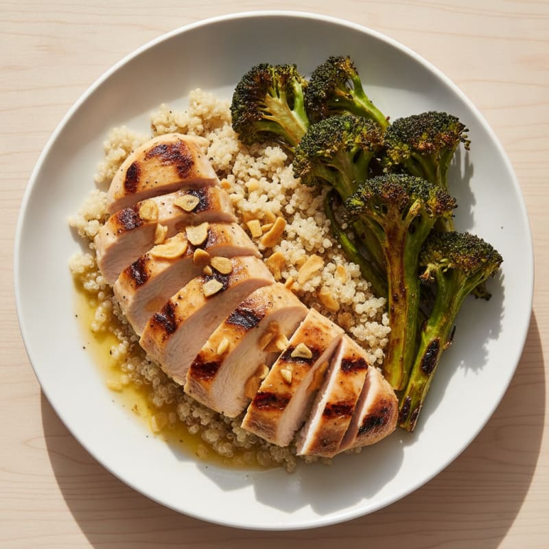 Grilled Chicken Breast with Quinoa and Roasted Broccoli