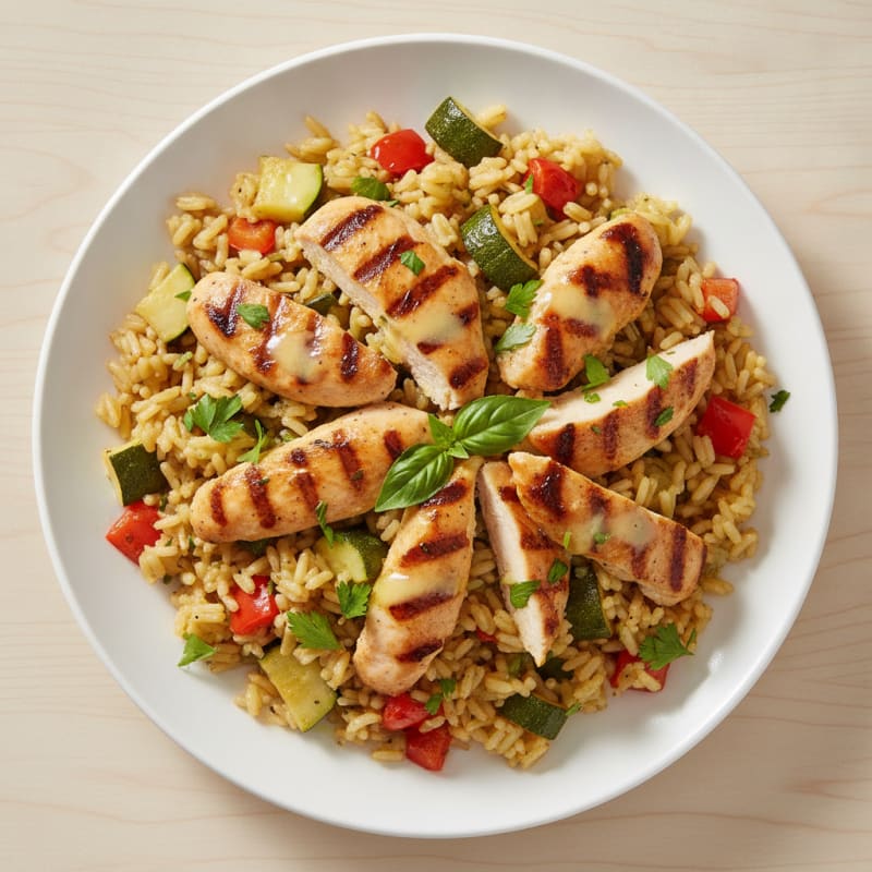 Grilled Chicken and Rice Salad with Roasted Vegetables