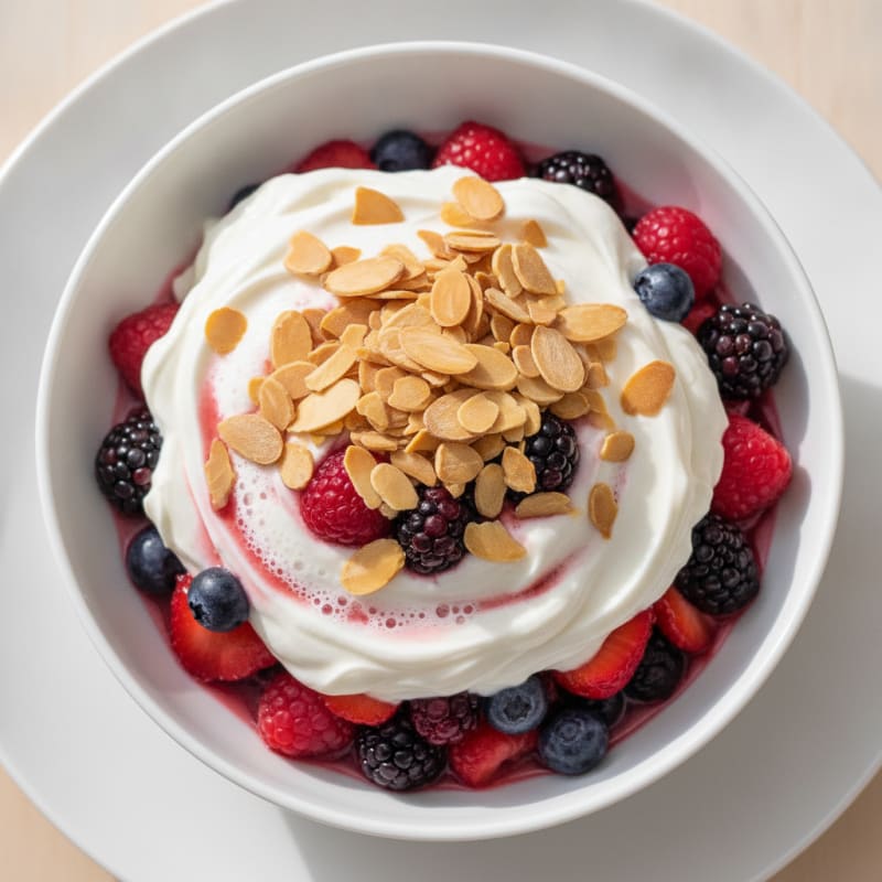 Greek Yogurt Protein Parfait with Mixed Berries and Almonds