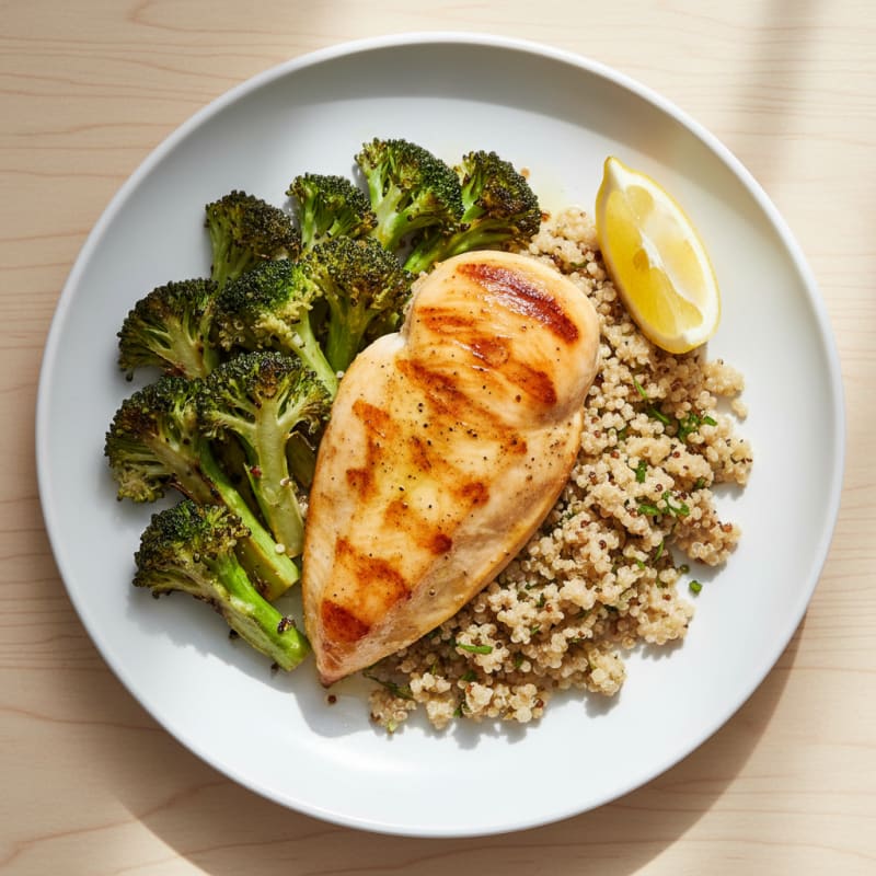 Grilled Chicken Breast with Quinoa and Roasted Broccoli