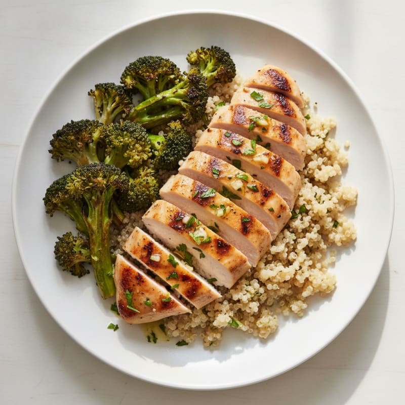 Grilled Chicken Breast with Quinoa and Roasted Broccoli