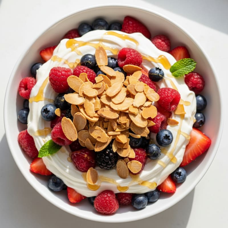 Greek Yogurt Protein Parfait with Mixed Berries and Almonds