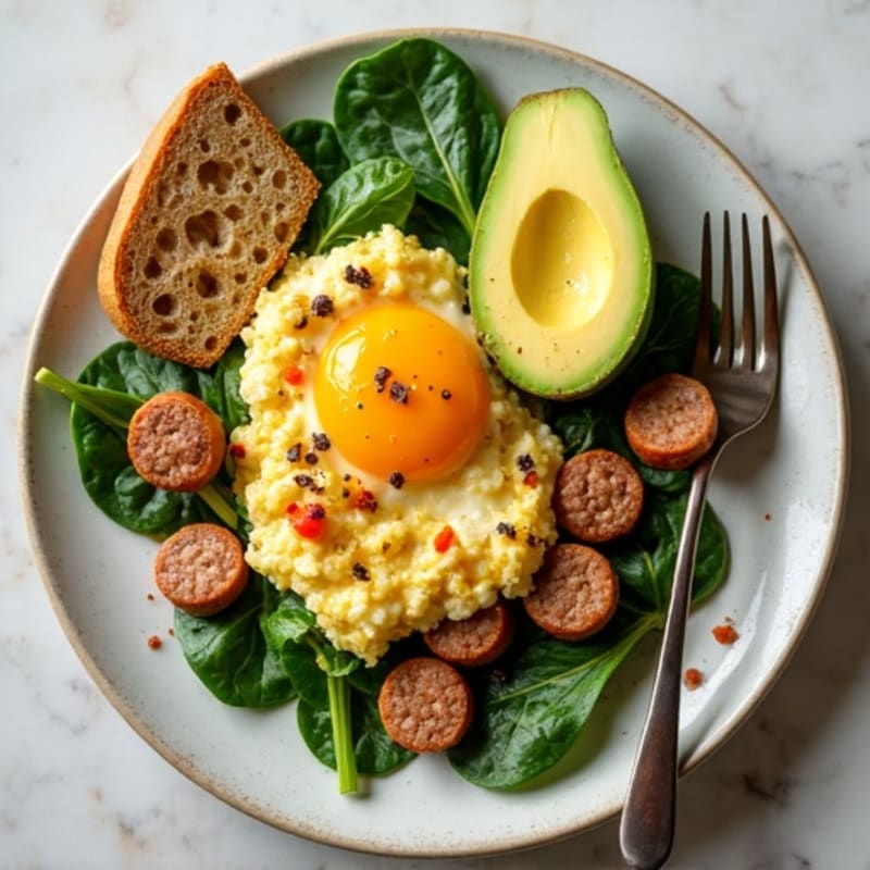 Egg White and Turkey Sausage Scramble with Spinach