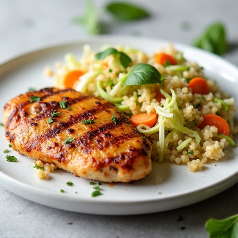 Grilled Chicken Breast with Crunchy Cabbage Slaw and Quinoa