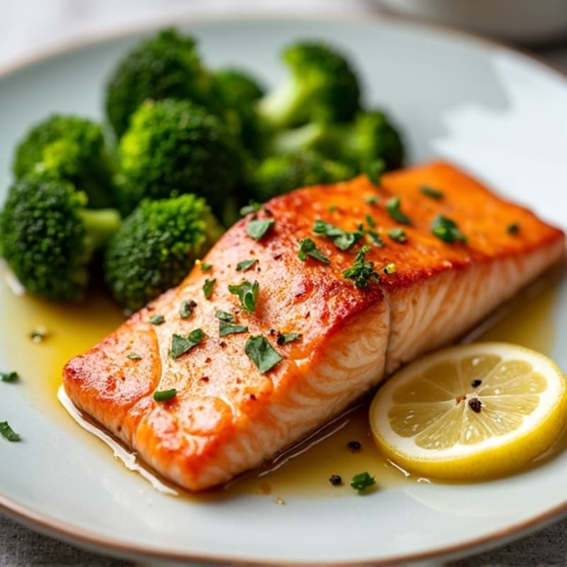 Lemon-Garlic Pan-Seared Salmon with Roasted Broccoli
