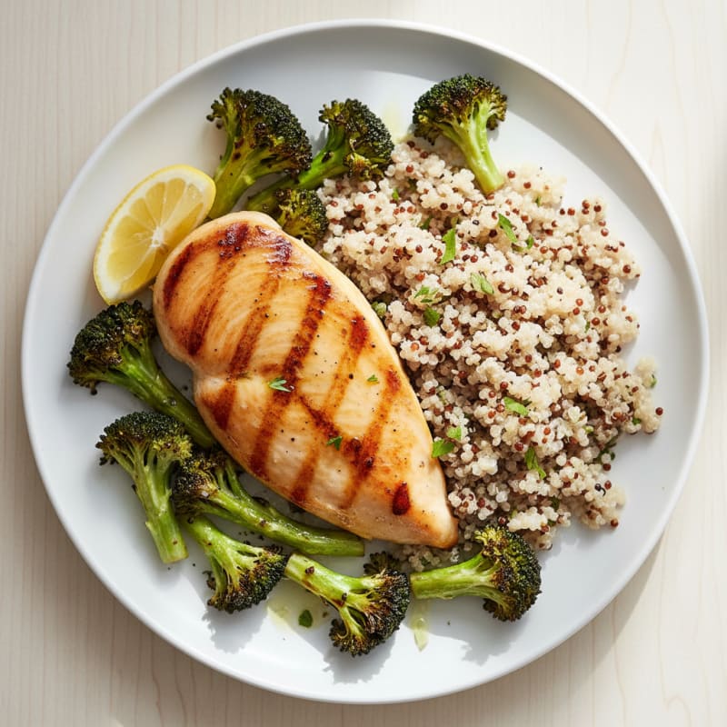 Grilled Chicken Breast with Quinoa and Roasted Broccoli