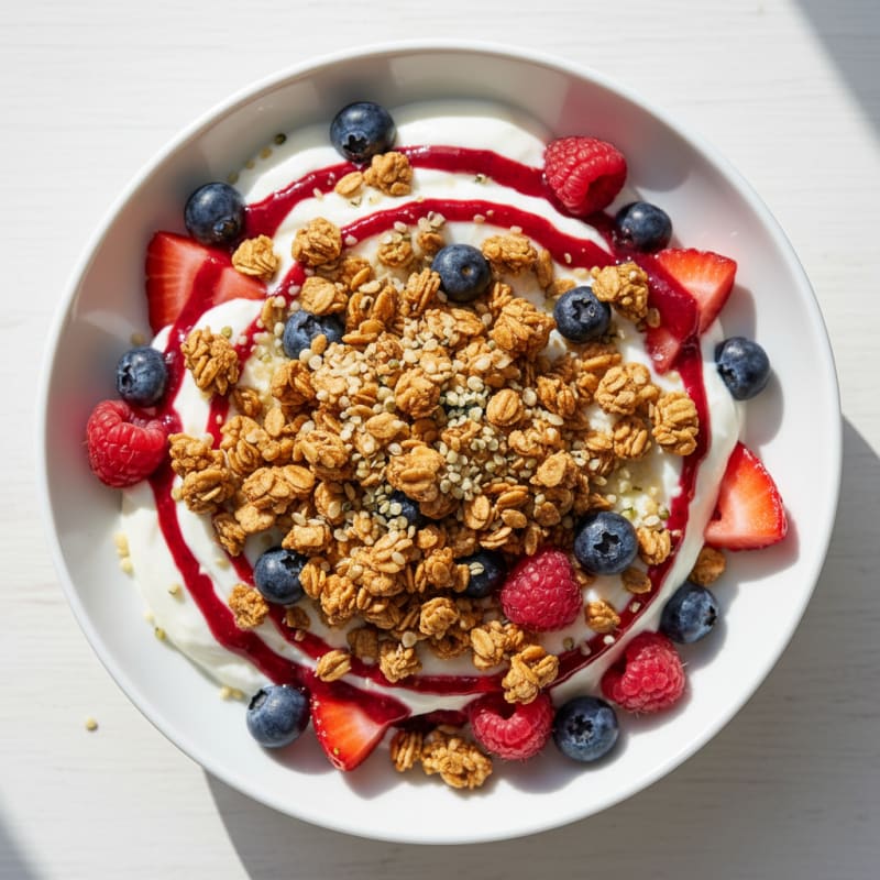 Creamy Greek Yogurt Parfait with Protein Granola and Mixed Berries
