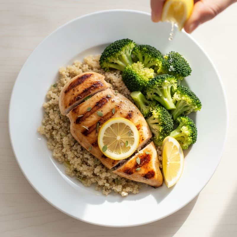 Grilled Chicken Breast with Quinoa and Steamed Broccoli