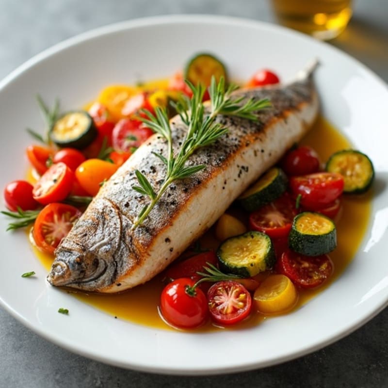 Pan-Seared Herb Mackerel with Roasted Rainbow Vegetables