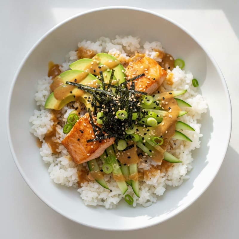 Salmon Sushi Rice Bowl with Avocado