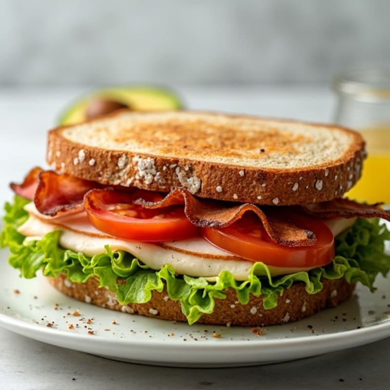 Crispy Turkey Bacon Whole Grain Sandwich with Fresh Greens and Zesty Avocado Spread