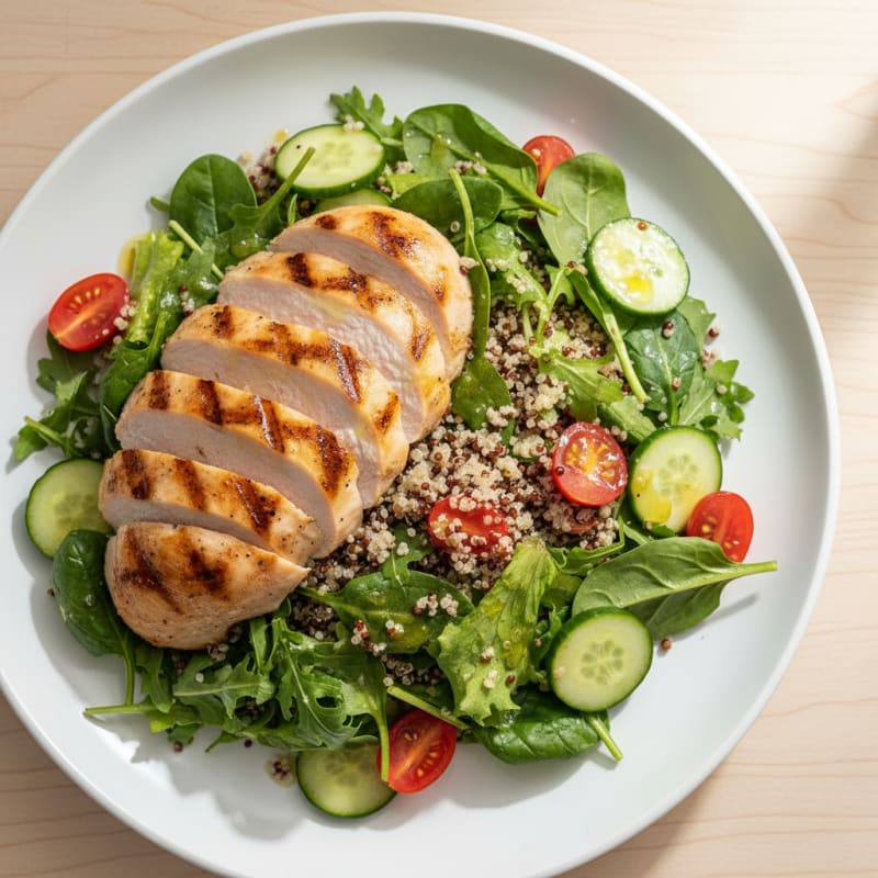 Grilled Turkey Breast Salad with Mixed Greens and Quinoa