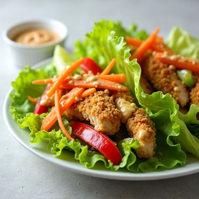 Crispy Chicken and Veggie Lettuce Wraps with Creamy Peanut Dressing
