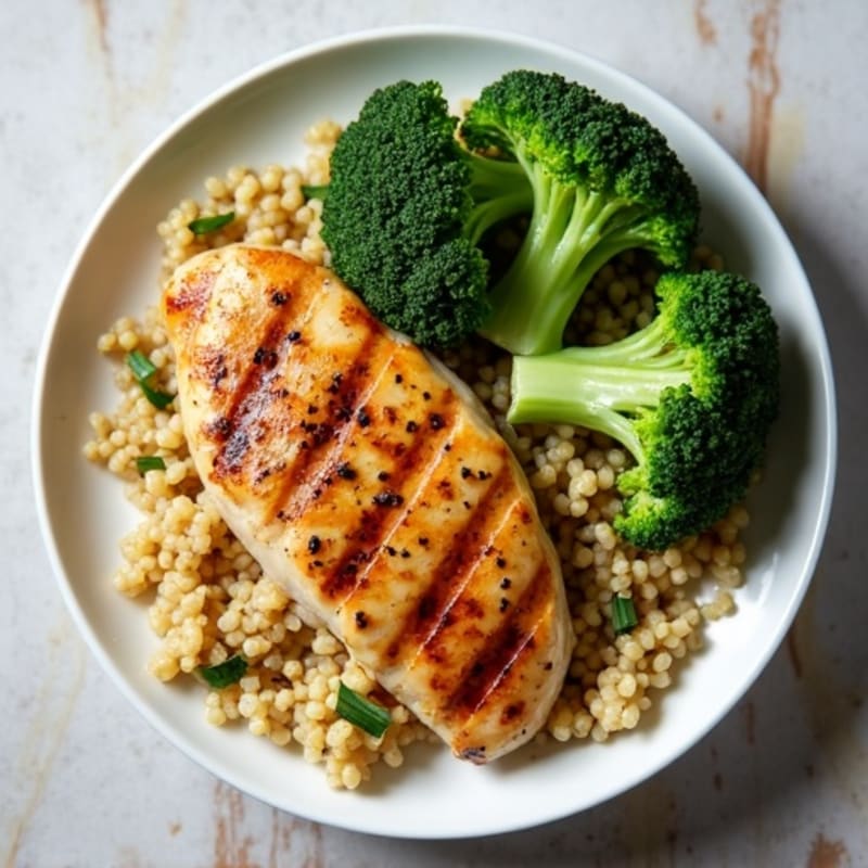 Grilled Chicken Breast with Quinoa and Steamed Broccoli
