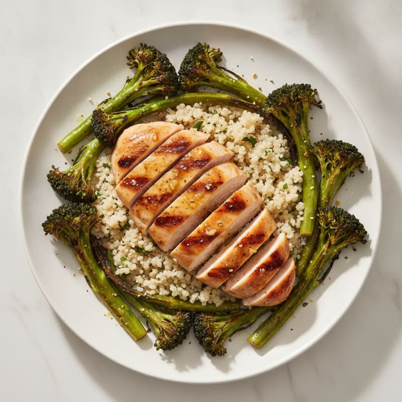 Grilled Chicken Breast with Quinoa and Roasted Broccoli