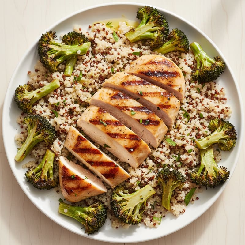 Grilled Chicken Breast with Quinoa and Roasted Broccoli