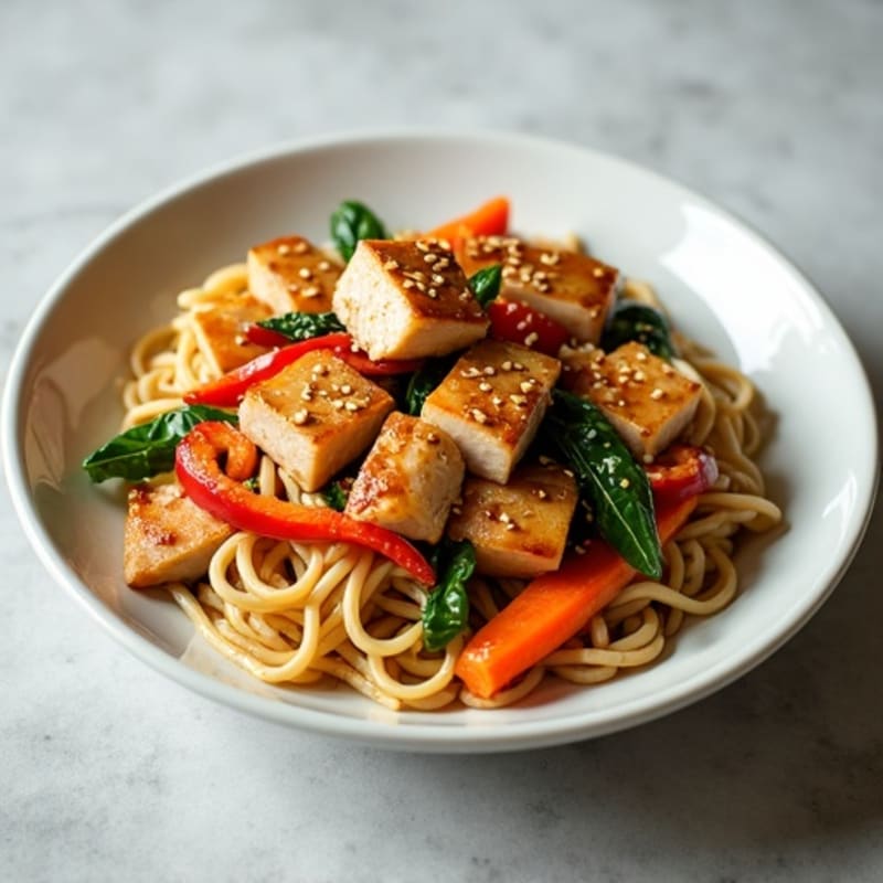 Ginger-Sesame Chicken with Rice Noodle Stir-Fry