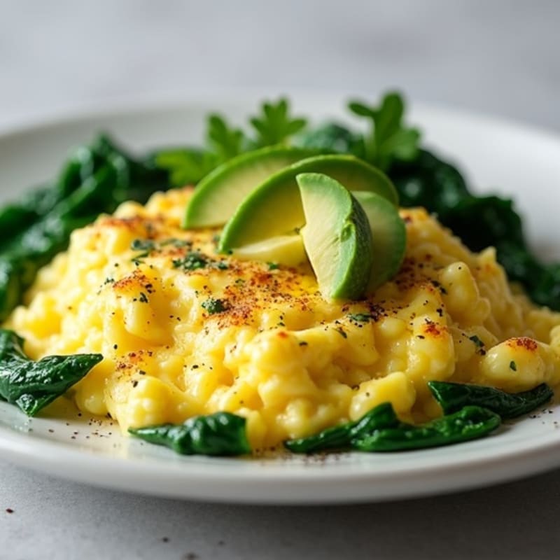 Egg White Scramble with Cottage Cheese and Sautéed Spinach