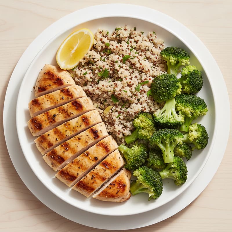 Grilled Chicken Breast with Quinoa and Steamed Broccoli