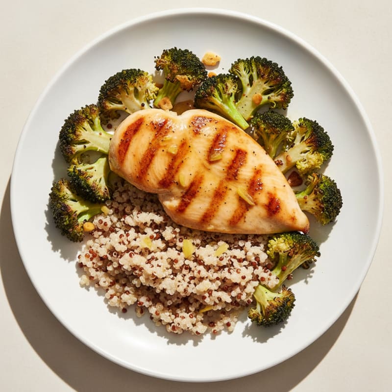 Grilled Chicken Breast with Quinoa and Roasted Broccoli
