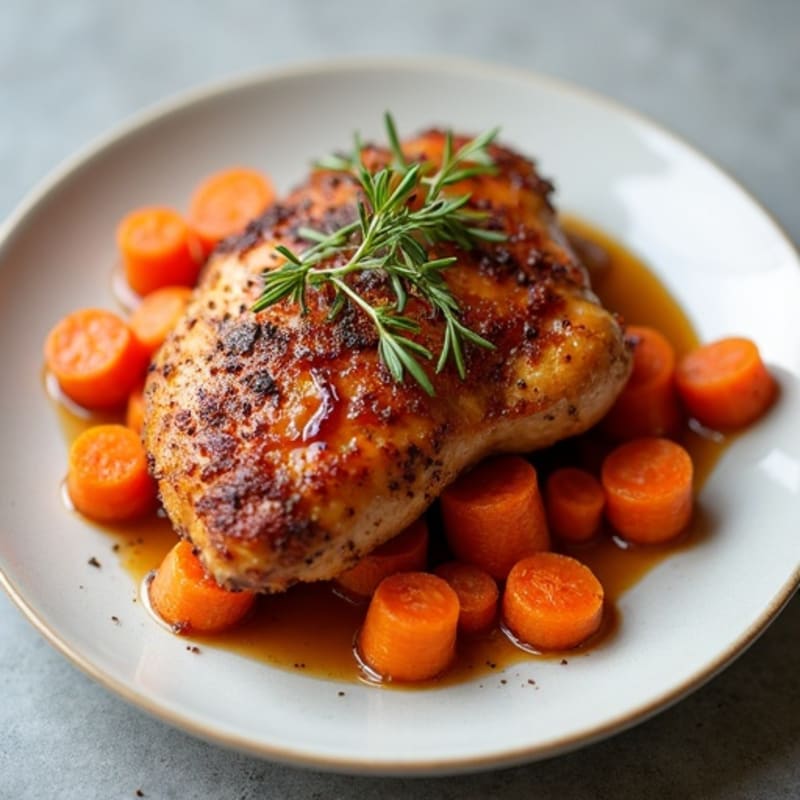 Crispy Pan-Seared Chicken Thighs with Maple Glazed Roasted Carrots